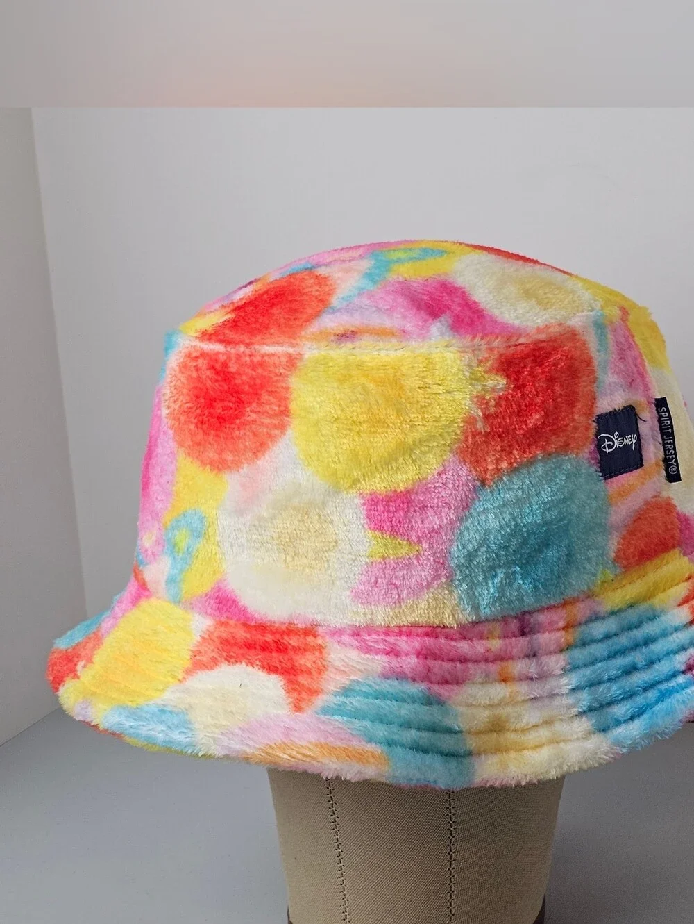 Disney Pixar Fuzzy Bucket Hat by Spirit Jersey OS Multicolor Fuzzy Dot Pattern